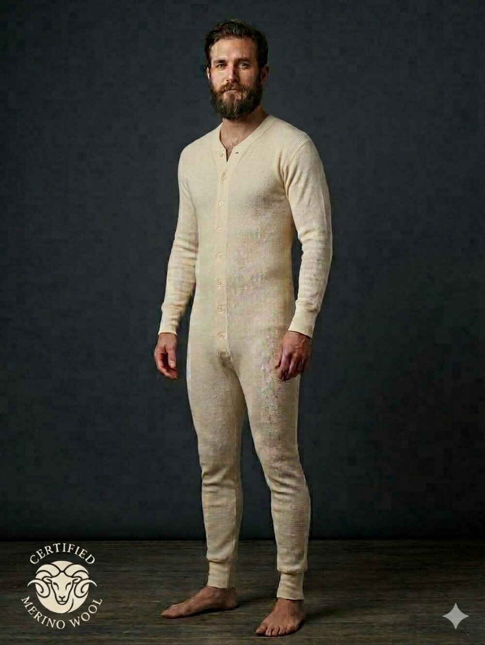 Vintage Stanfield's Union Suit Canada 90% Merino Wool Long Johns Trap Door L